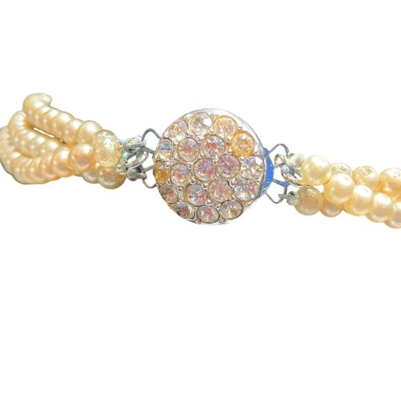 Vintage Sarah Cov Triple-Strand Faux Pearl Necklace W/ Rhinestone Clasp 28" A381 - Picture 2 of 7